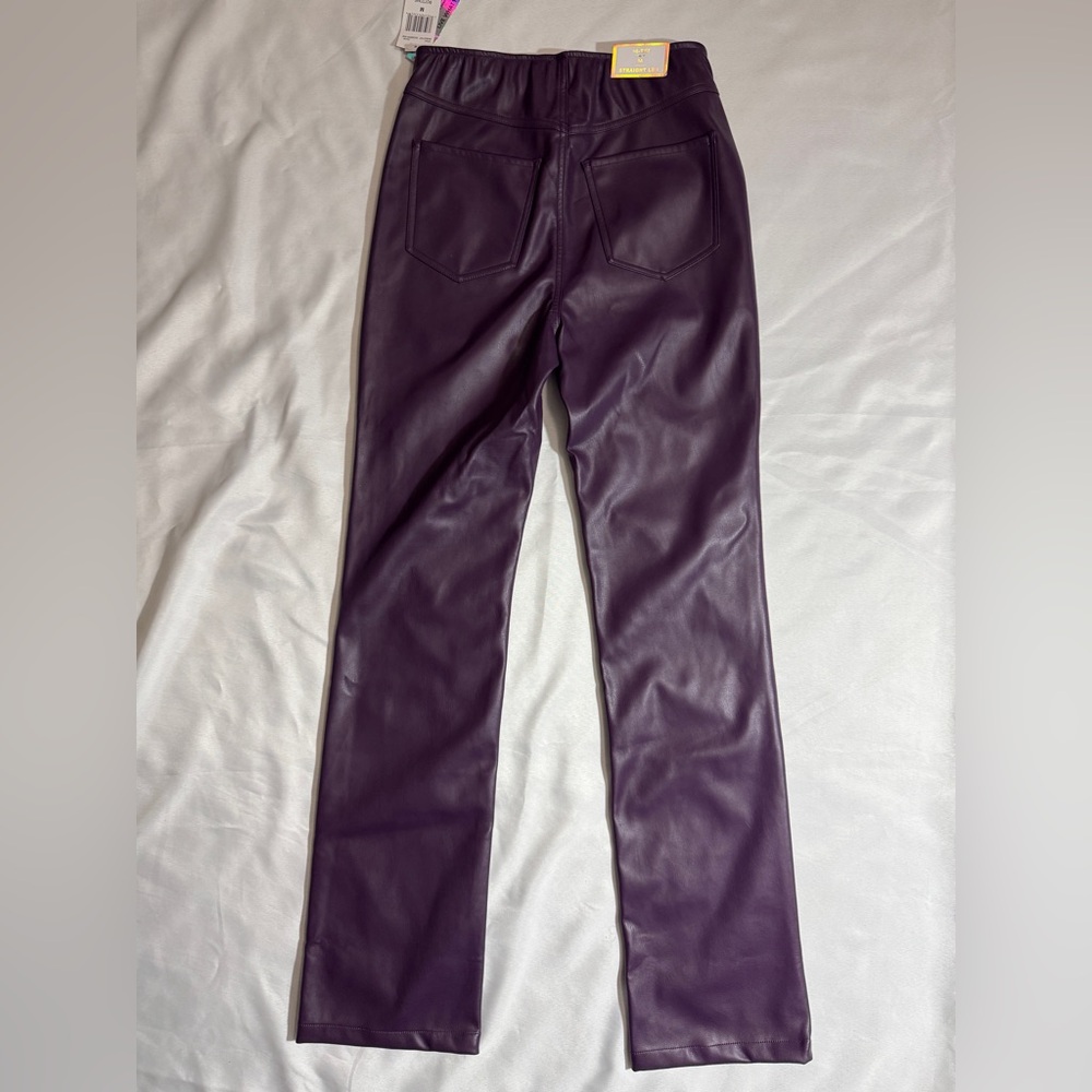 NWT Tinseltown Faux Leather Black Berry Wine Purple High Rise Straight Leg Pants - Picture 8 of 11